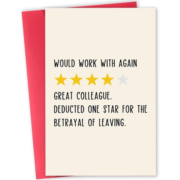 Funny Farewell Card for Colleagues – "Would Work With Again" Review Design – Blank Inside – Perfect Goodbye Gift for Coworkers Leaving