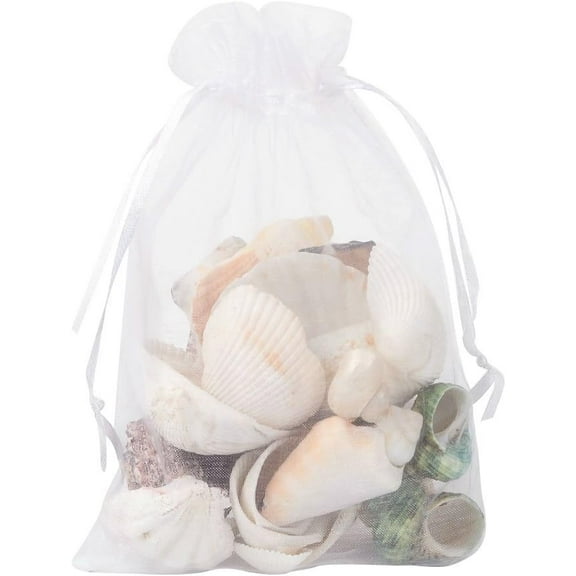 100pcs 5x7inch White Organza Drawstring Gift Bags for DIY Candy Jewelry Wedding Favors Christmas Party - Sheer Pouches