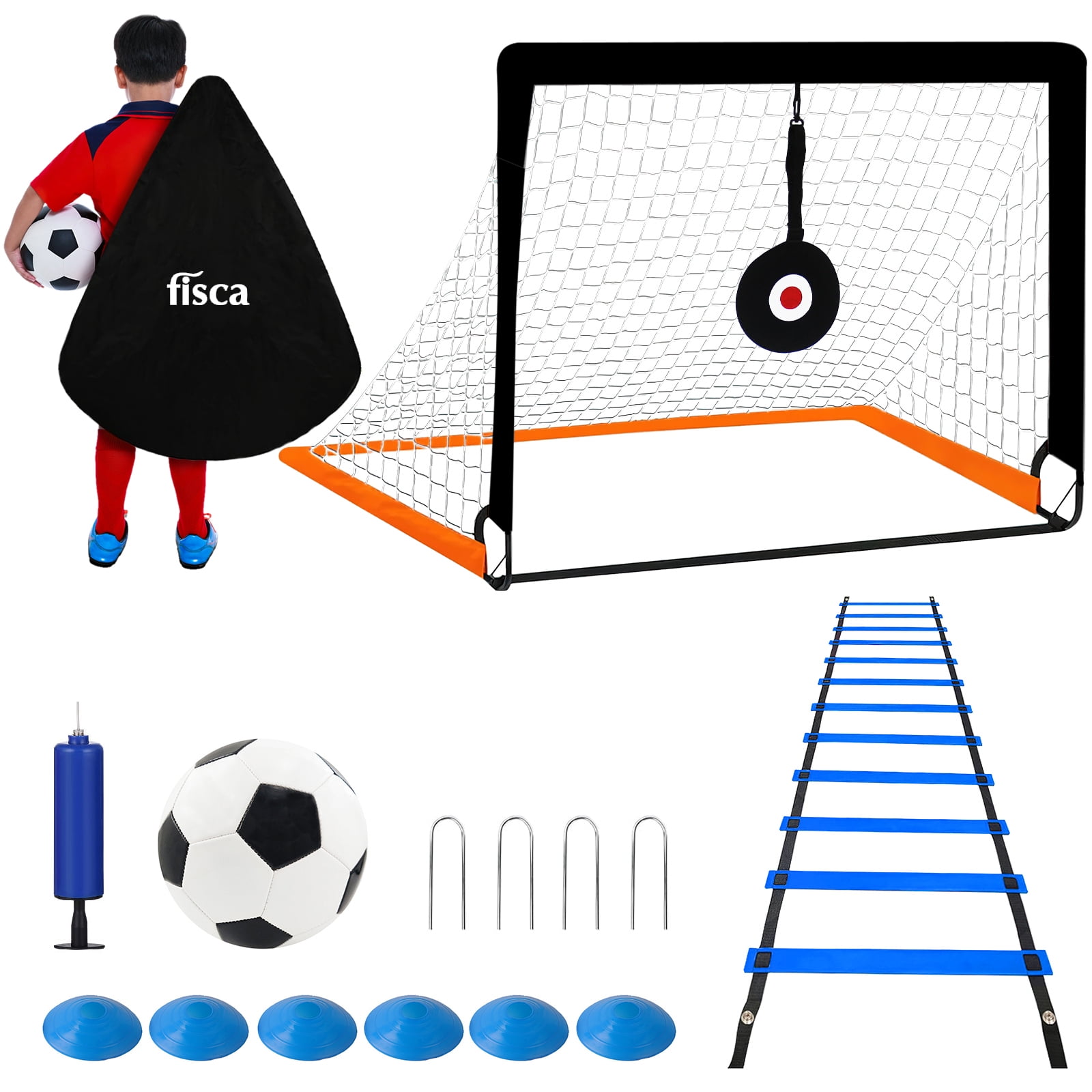 Fisca Kids Soccer Goals, 4'x3' Pop-up Soccer Practice Equipment with Ball, Agility Ladder and Cones, Kids Football Goal for Backyard Practice & Training, Outdoor Sports Games