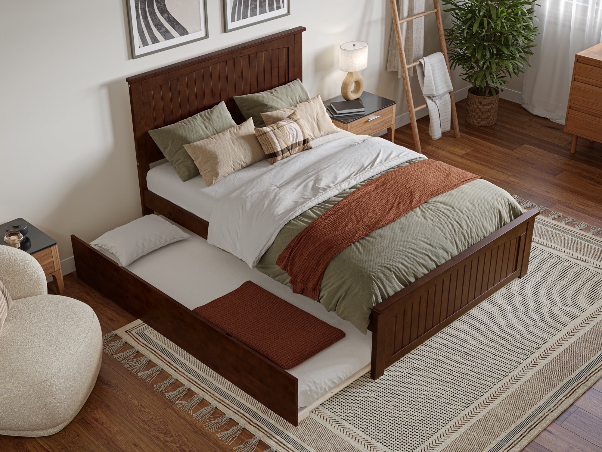 AFI Nantucket Full Wood Platform Bed with Matching Footboard and Twin Trundle
