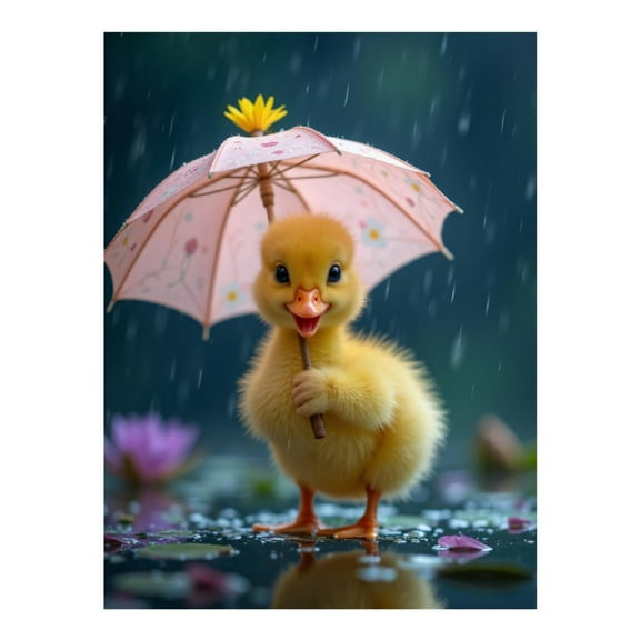 Diamond Art Kits for Adults - 5d Duckling With Pink Parasol In Rain Diamond Painting for Adults, Diamond Art for Adults Beginners, Diamond Painting Kits for Adults for Home Wall Decor