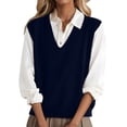 thumbnail image 2 of Sweater Vest Women Lightweight Sleeveless V Neck Sweaters Relaxed Fit Knitted Pull Over Sweater Vest Tops,Navy L, 2 of 5