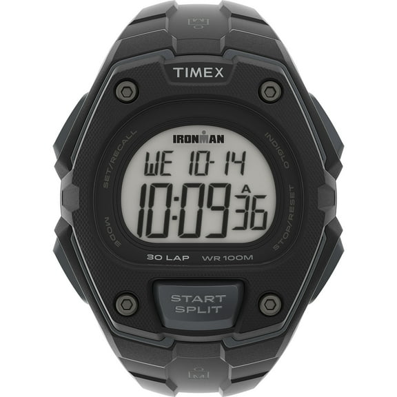 TIMEX Men's IRONMAN Classic 30 Oversized 45mm Watch – Black Case & Top Ring with Black Resin Strap