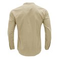 thumbnail image 3 of HAiming Men Long Sleeve Shirts Vintage Button V-Neck Pullover Tops Fall Casual Comfy Cotton Linen Blouse with Pocket, 3 of 4