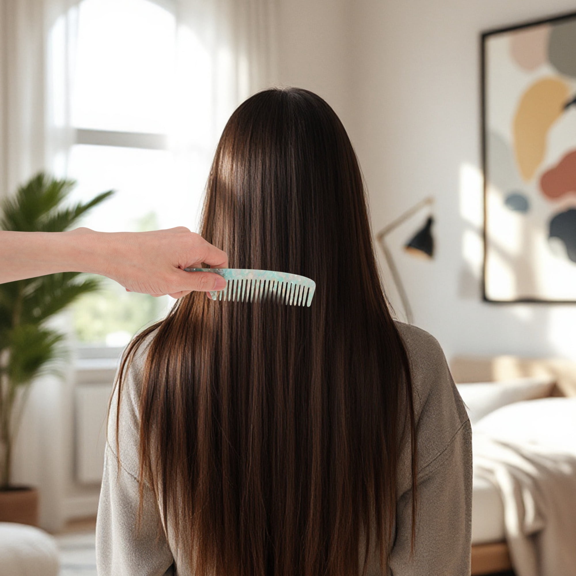 Unique Bargains 1 Pc Lightweight Long Handle Hair Comb for All Hair Types Light Green