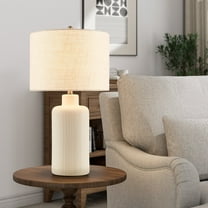 Kyrid 25.25 in. Cream Ceramic Table Lamp for Living Room with Beige Linen Shade