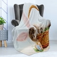 thumbnail image 4 of Easter Bunny Soft Flannel Fleece Throw Blanket, Fluffy Cat with Pink Rabbit Ears in Easter Basket with Dyed Eggs, Cozy Plush for Indoor and Outdoor Use, 70" x 90", Multicolor, by Ambesonne, 4 of 5