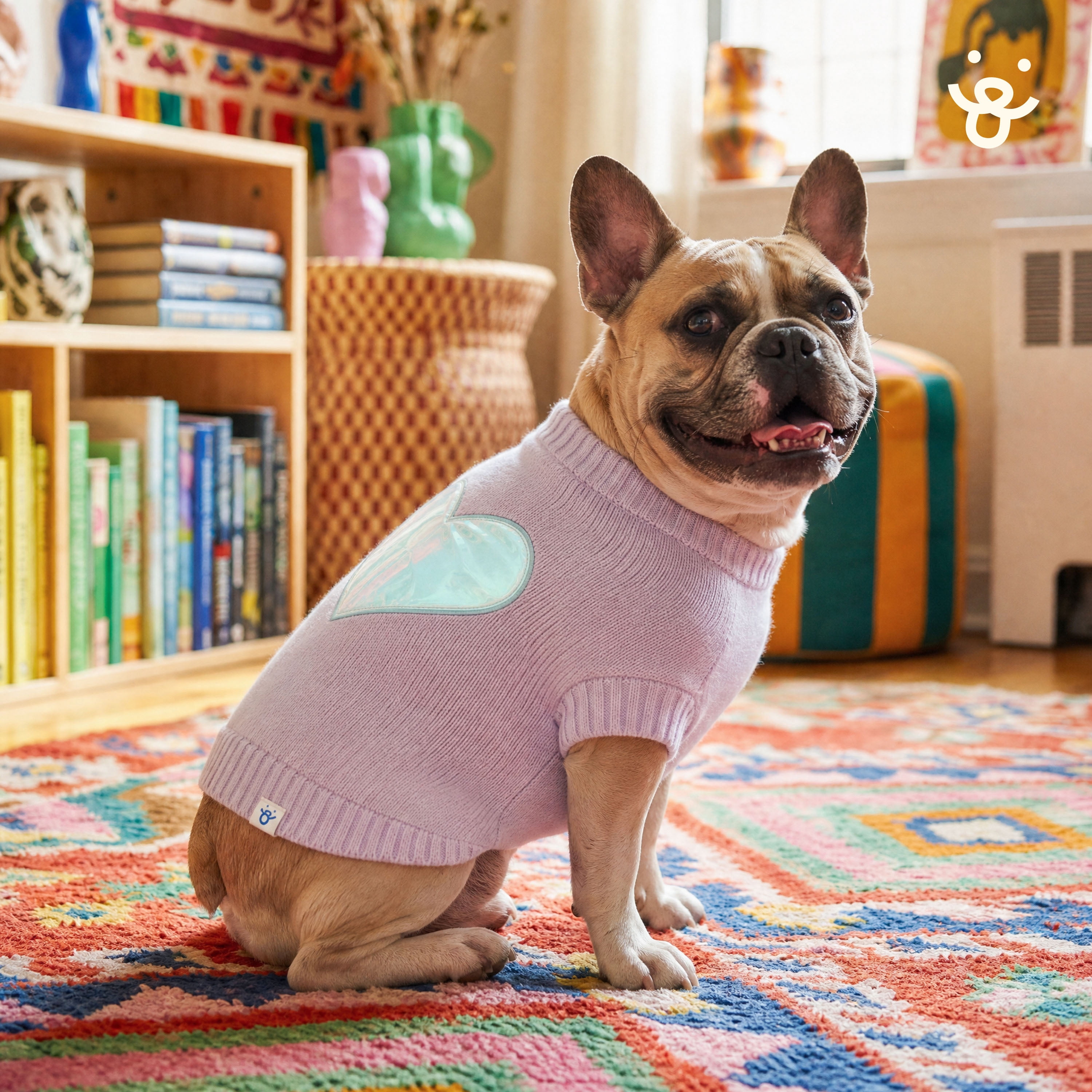 Oodles Iridescent Heart Fall Dog Sweater, Purple, Medium