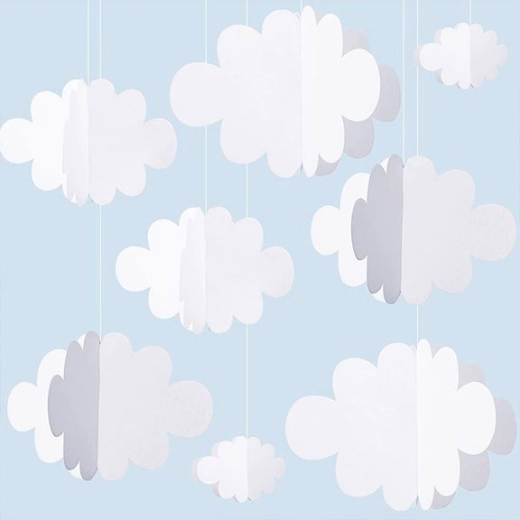 KALLORY 2Sets 3D Felt Clouds Hanging Pendant Decorative White DIY Party Ceiling Decor