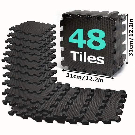 48 Tiles Gym Floor Mat, 0.4inch Exercise Mat for Floor Workout Mat Foam Floor Tiles for Home Gym Equipment Garage