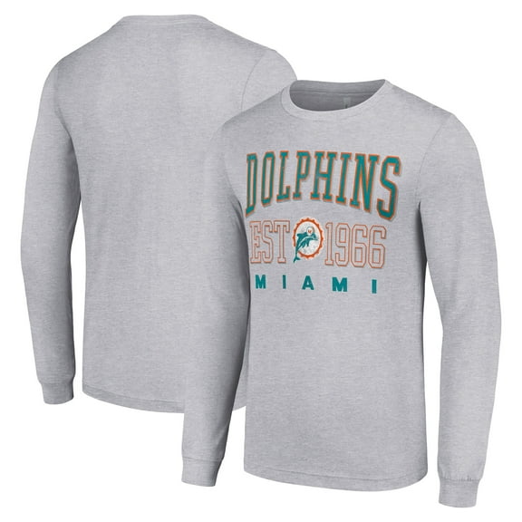 Men's Starter Heather Gray Miami Dolphins Throwback Logo Long Sleeve T-Shirt