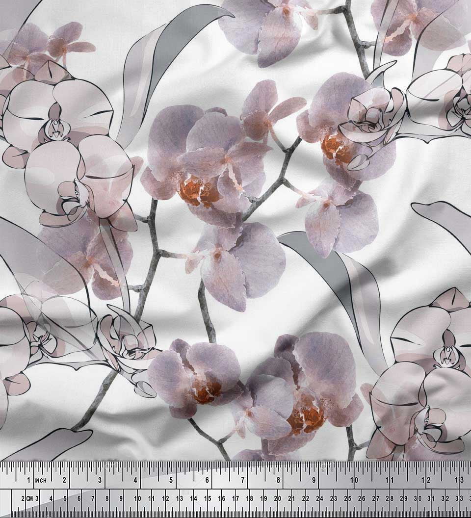 Soimoi Satin Silk Fabric Leaves Orchids Flower Print Fabric By Yard soimoi-satin-silk-fabric-leaves-orchids-flower-print-fabric-by-yard