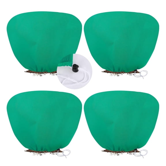 4 Pack Plant Covers Freeze Protection for Winter, 2.2oz/yd² (23.6" X 39.4") Shrub Plant Protection Bags with Drawstring, Plant Frost Protection Covers for Outdoor Garden Rose Bush Plants, Green