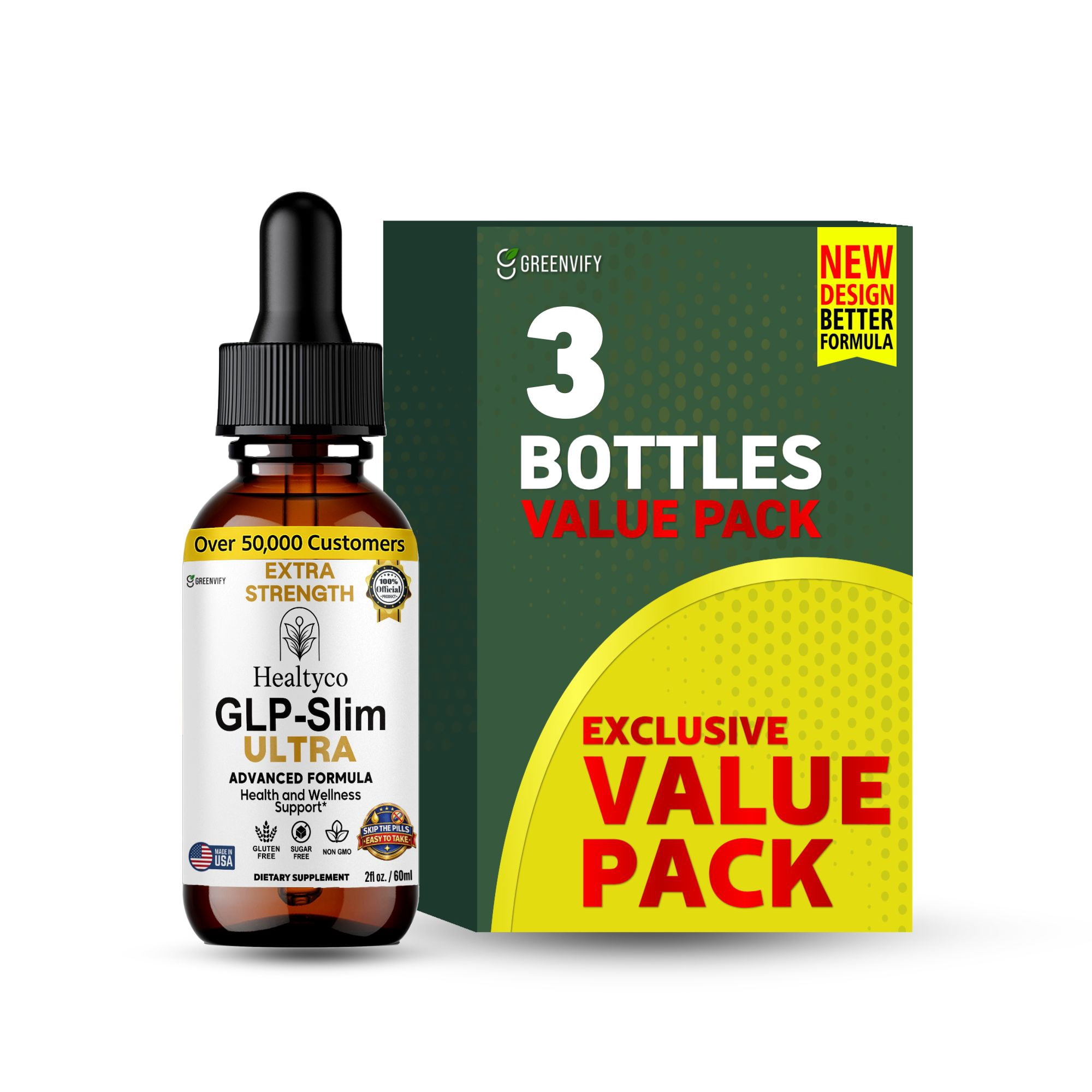 GreenVify Healtyco GLP-Slim Ultra Liquid Drops – Daily Metabolism & Weight Management Support, Easy-to-Use Liquid Supplement
