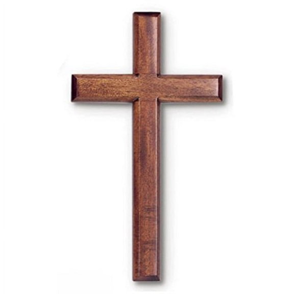 wall cross 4" x 8" in mahogany dark wood polybagged pre-drilled hole