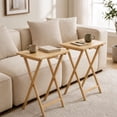 thumbnail image 2 of Mainstays Solid Rubberwood Folding TV Tray Tables, Set of 2, Natural, 2 of 9
