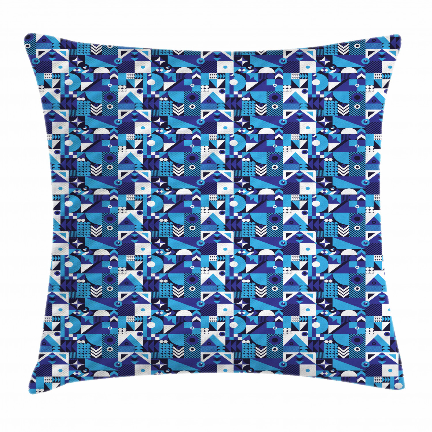Navy Blue Throw Pillow Cushion Cover, Contemporary Geometric Mosaic