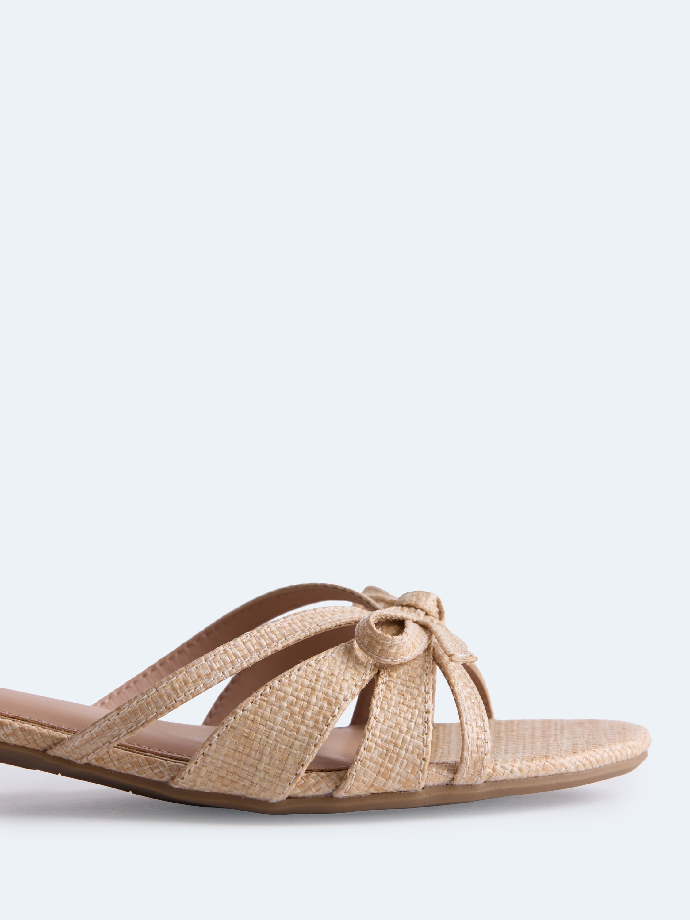 Free Assembly Women's Kitten Faux Raffia Kitten Heel Sandals with Bow