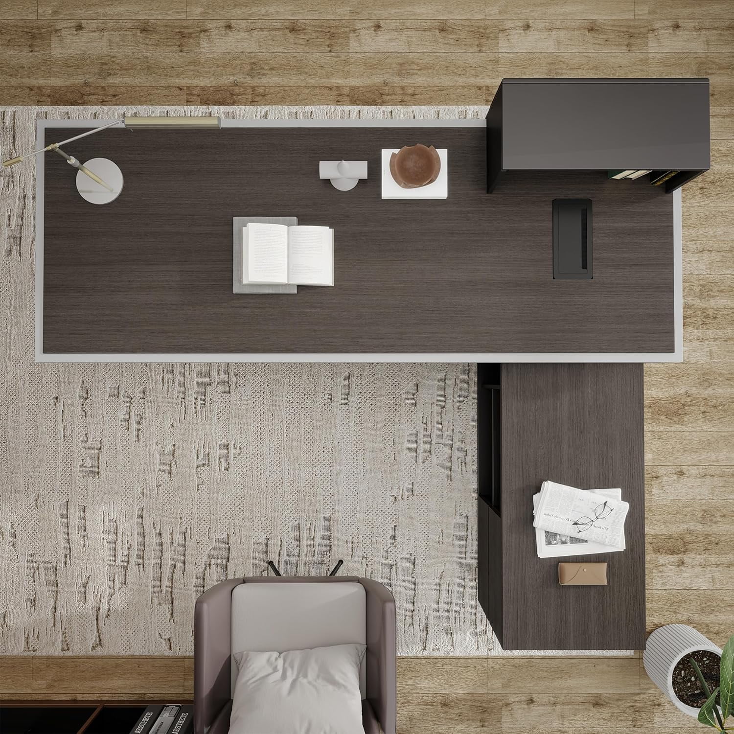 Vivvoo 78.7" Black  L Shaped Executive Desk with Drawers Light for Home Office(Right Return)