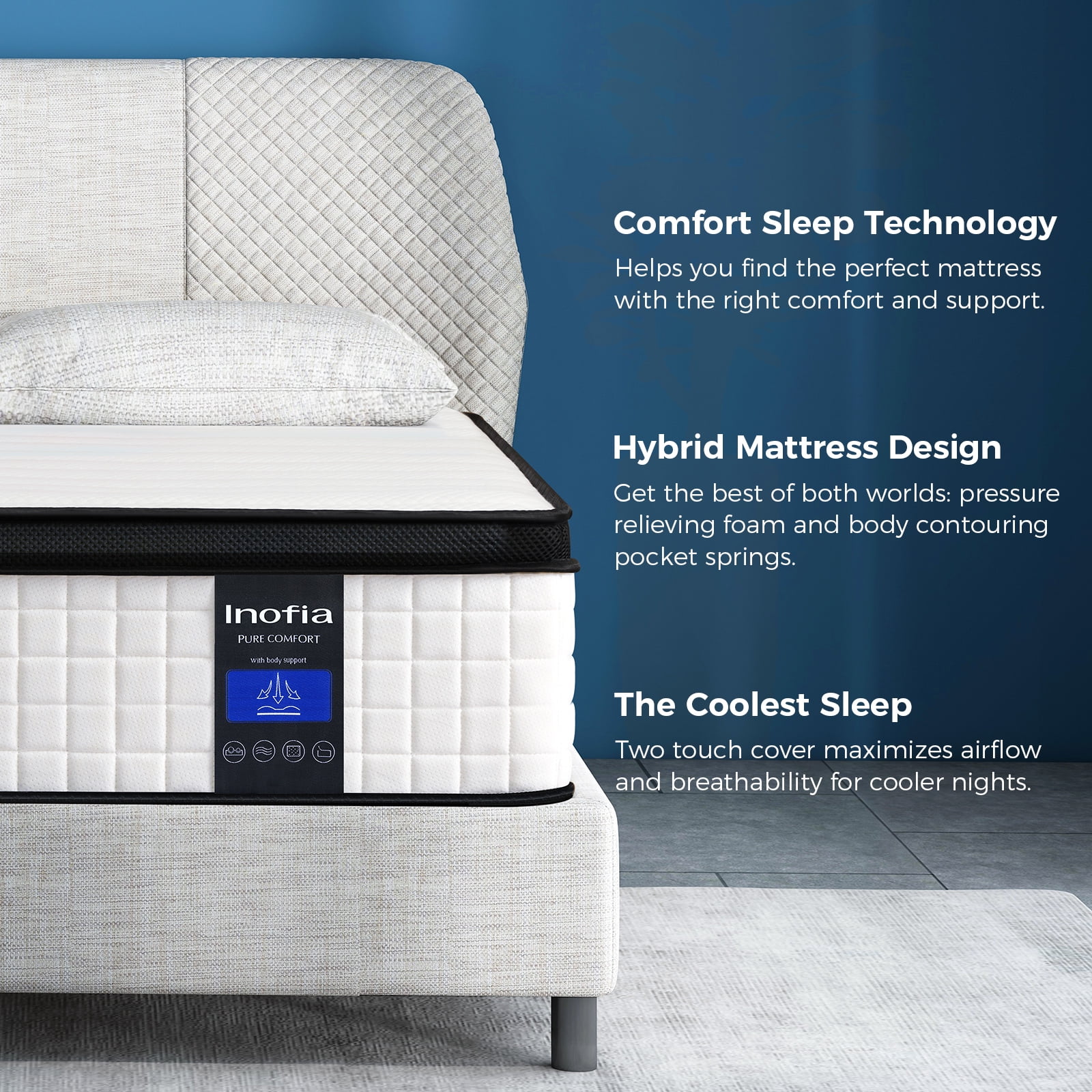 Inofia 12 inch Hybrid Queen Size Mattress in a Box with Responsive Memory Foam, Multiple Sizes