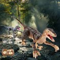thumbnail image 3 of Brown Remote Control Dinosaur Toy Walking Shaking Realistic Dino Figure Led Light Effects Sound Rechargeable Play, 3 of 5