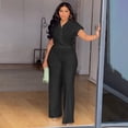 thumbnail image 2 of AURA Plus Size Women Two Piece Outfit Summer Casual Solid Top High Waist Pants Set, 2 of 7