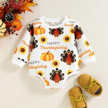 

GYRATEDREAM 0-18M Baby Thanksgiving Outfit Girl Boy Pumpkin Romper Long Sleeve Onesie Fall Thanksgiving Baby Clothes