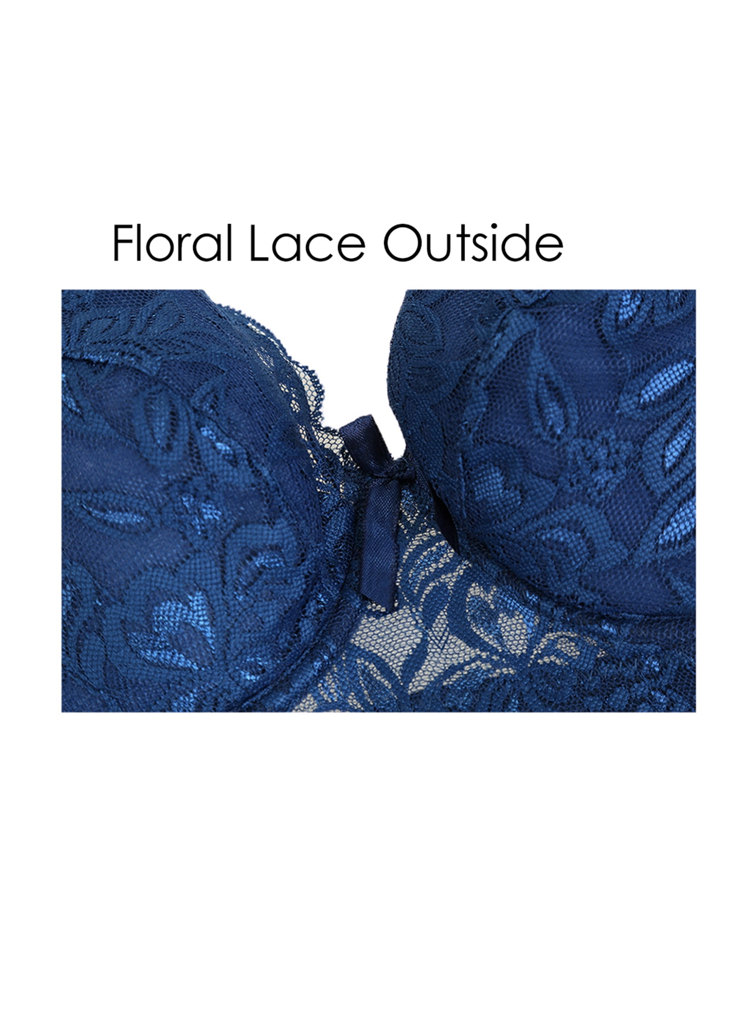 Allegra K Women's Plus Size Full Coverage Padded Floral Underwired Bra