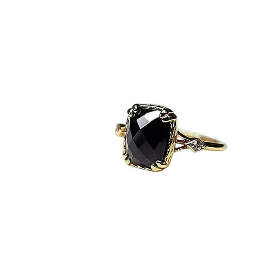 Natural Black Onyx Ring, Black Onyx Gemstone Ring, December Birthstone, Zircon Ring, Women Ring, Gold Micron, 925 Sterling Silver, Statement Ring, Dainty Minimalist Stacking jewelry, Birthday Ring
