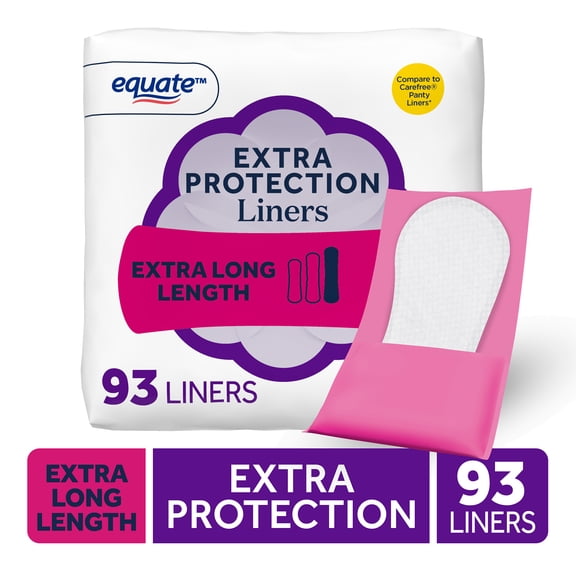 Equate Extra Protection Everyday Panty Liners, Extra Long Length, 93 Count