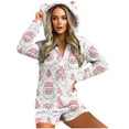 thumbnail image 3 of yoeyez Christmas Onesie Pjs Womens Cute Ear Hooded Fleece Pajamas Outfit Adult One-piece Pajama Zipper Short Rompers Bodysuit Sleepwear, 3 of 7