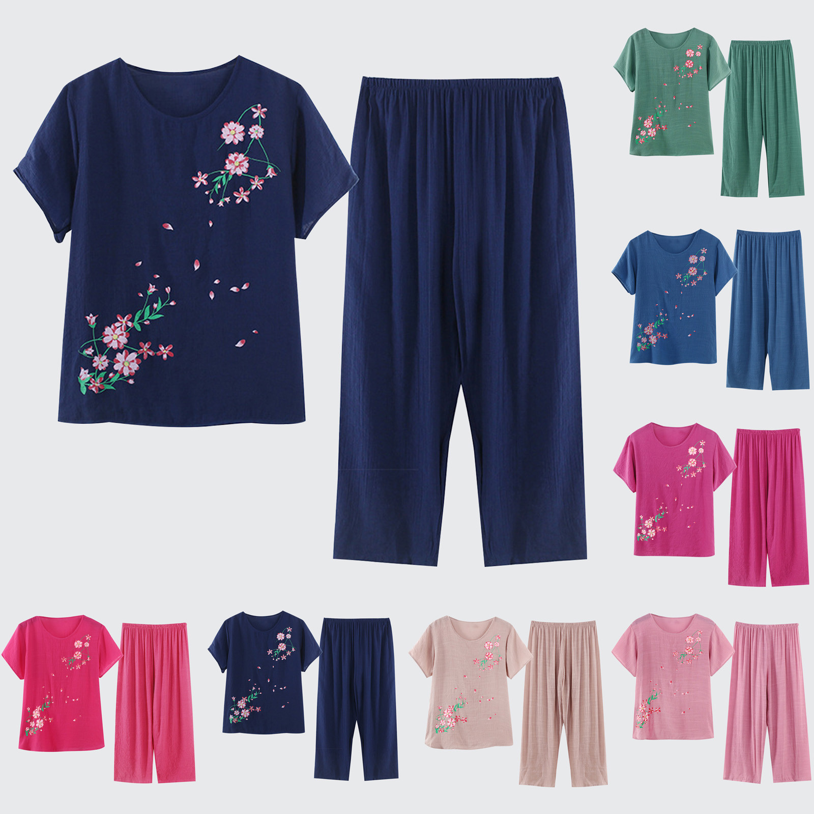 YanHoo 2 Piece Linen Set for Women Cotton Linen Pajama Outfits Summer ...