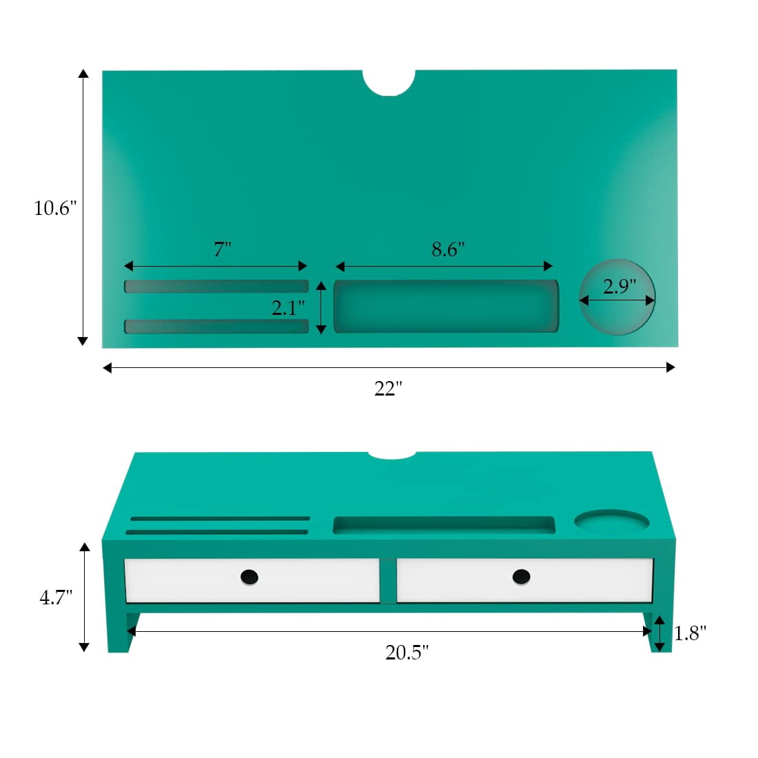 Bambloom Monitor Stand Riser Desk Organizer with Drawers Green 22"x10.6"x4.7"