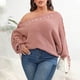 thumbnail image 1 of Suéter de cuello redondo para mujer, moda de gran tamaño, hombros descubiertos, color sólido, con cordones, blusa de dacrón para mujer, 1 of 4