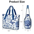 thumbnail image 3 of Tote Bag for Women - Blue Roses and Butterflies Pattern Shoulder Bag - Large Utility Work Duffle Bag with Zipper Handbag for Travel, Work, Sprots, 3 of 5