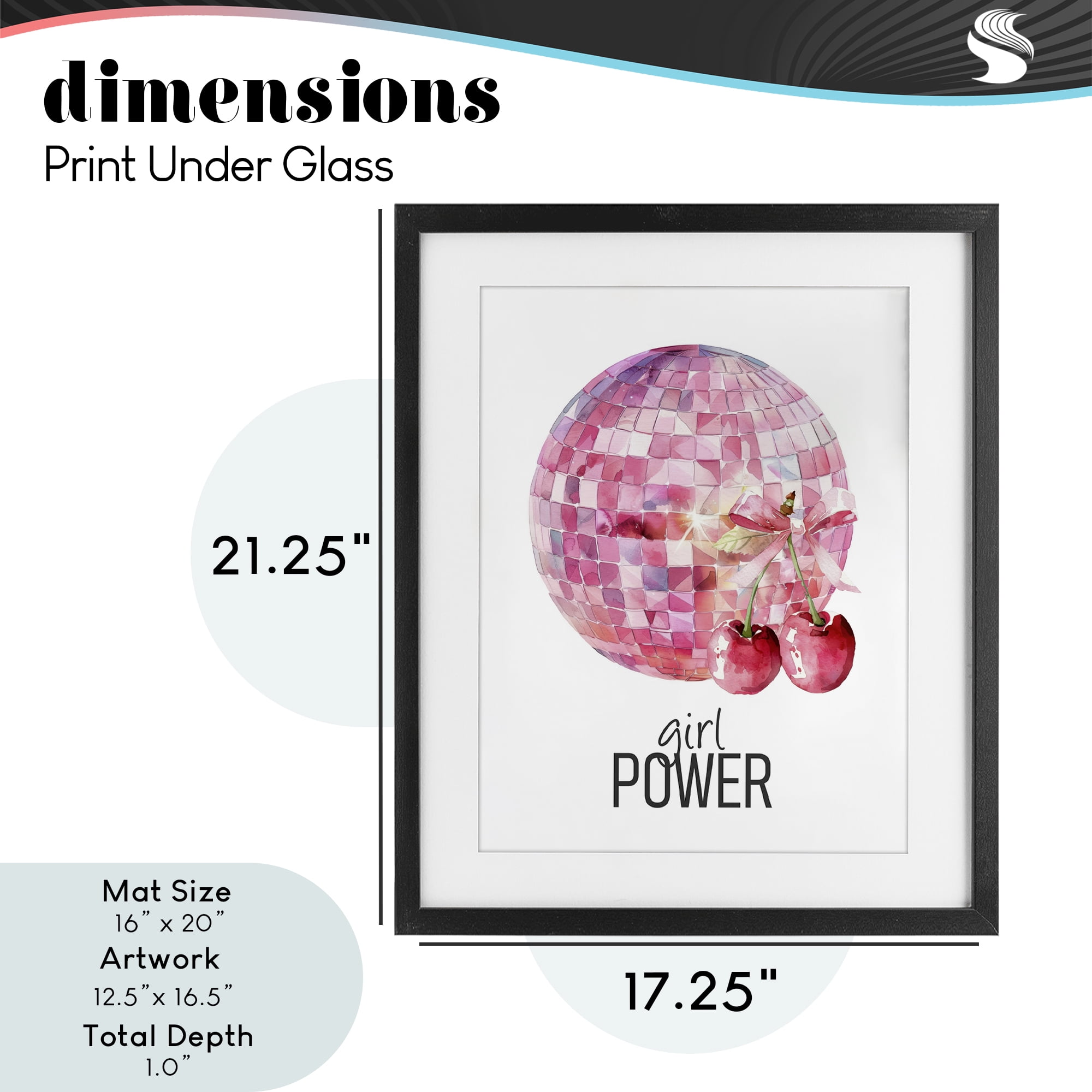Girl Power Disco Cherries Black Framed Print Under Glass, design by Kim Allen