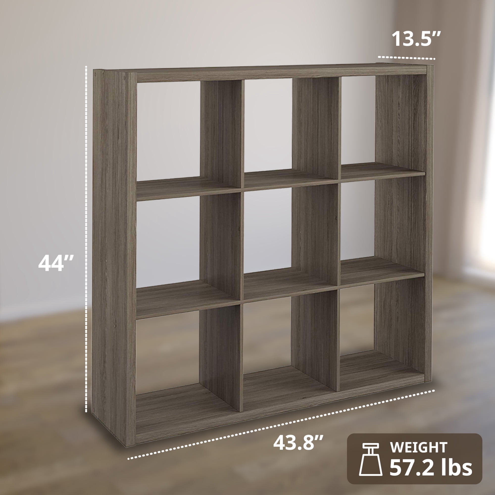 ClosetMaid Decorative Bookcase Open Back 9-Cube Storage Organizer, Graphite Gray