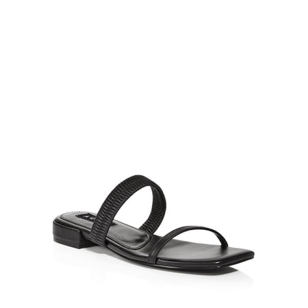 AQUA Womens Black Strappy Ankle Strap Padded Jenni Round Toe Flare Buckle Leather Heeled M main image 0