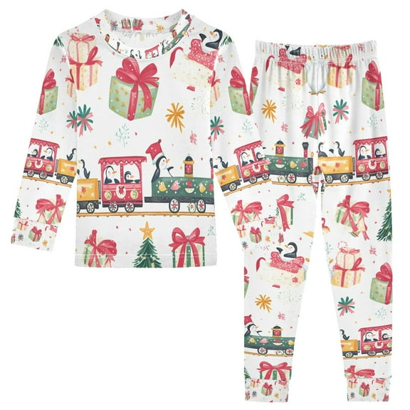 FORMRS Long Sleeve Top and Pants Pajama Set for Niños 2-Piece Sleepwear, Sizes 18M-8Y, Christmas Penguin