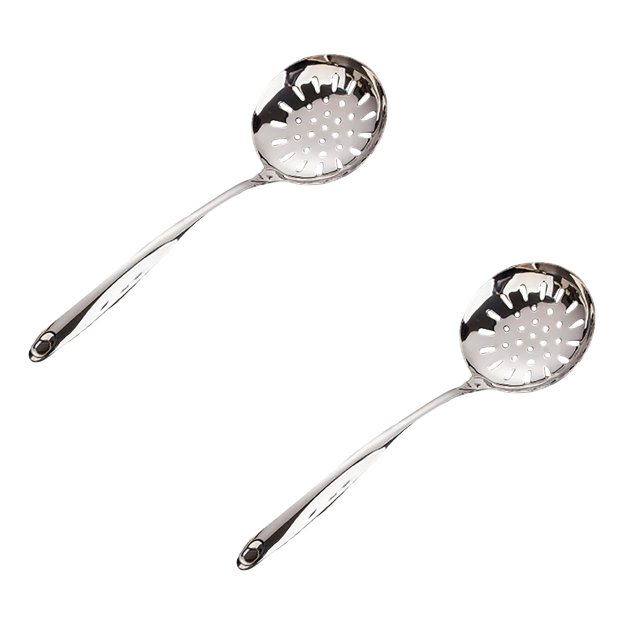 2pc Stainless Steel Kitchen Utensil Set, Cooking Turner, Ladle & Skimmer Spoon with Hollow Handle, Durable Cookware Tools for Daily Kitchen Use(D)