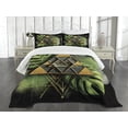 thumbnail image 3 of Ambesonne Monstera Quilted Bedspread Set 3 Pcs, Abstract Boho Mystery Art, King Size, Fern Green Pale Brown, 3 of 5