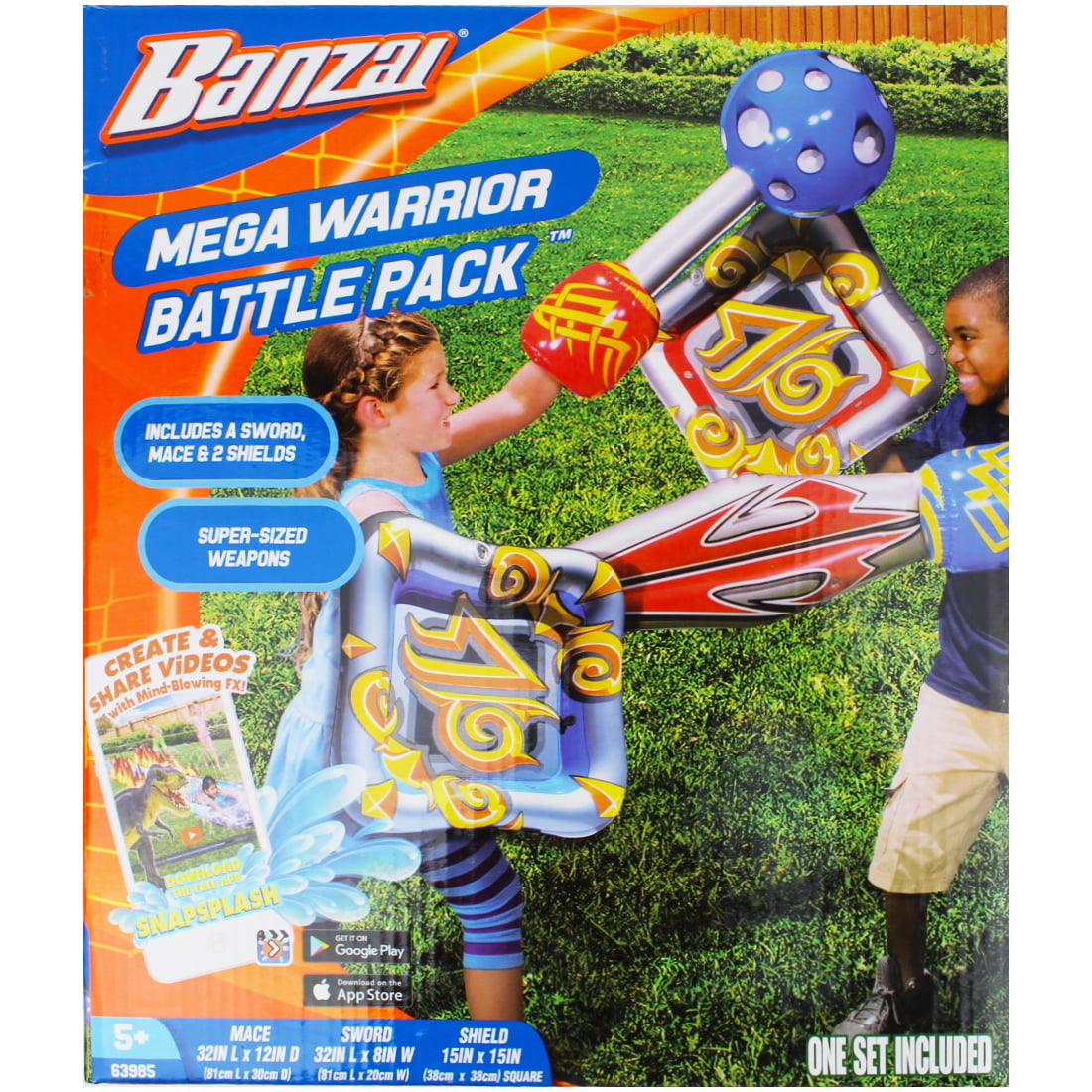5pc Banzai Mega Warrior Battle Pack Set Includes Inflatable Mace Sword Shield for sale online 