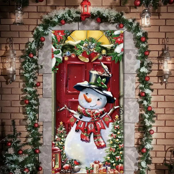 Decoración navideña para puerta con fondo de muñeco de nieve, ideal para fiestas navideñas, noticias, invierno, 70 x 35 pulgadas