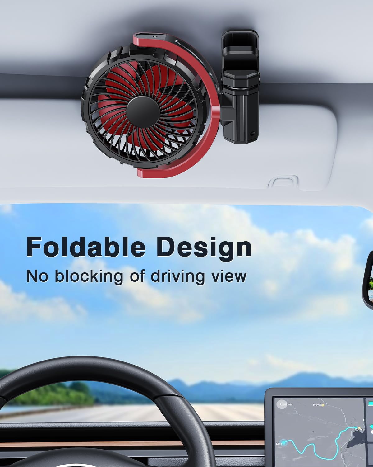 Car Clip on Fan for Sun Visor Handle, 2000Mah Rechargeable Battery Powered USB Fans That Blow Cold Air, Portable Car Cooling Fan for Cars Without Ac, for Vehicle, Van, SUV, Rv, Truck, Red