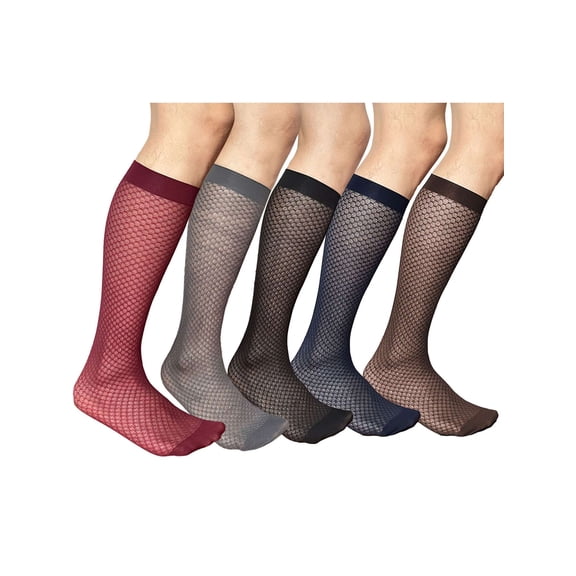 Deago 5 Pairs Mens Silky Socks Sheer Dress Socks Ultra Thin Nylon Business Sox Summer Cool Crew Socks Mid Calf (Multicolor)