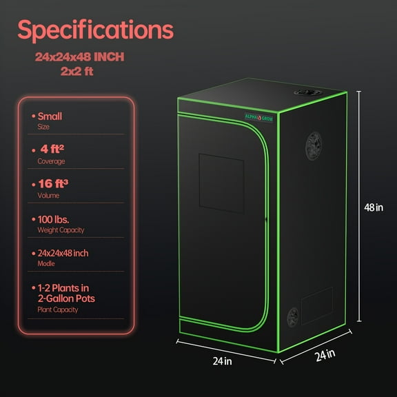 2x2/3x3/4x2/4x4ft Grow Tent - 1680D Reflective Mylar Hydroponics Kit w/Window & Waterproof Tray, Heavy-Duty Metal Frame for Indoor , Compact Design