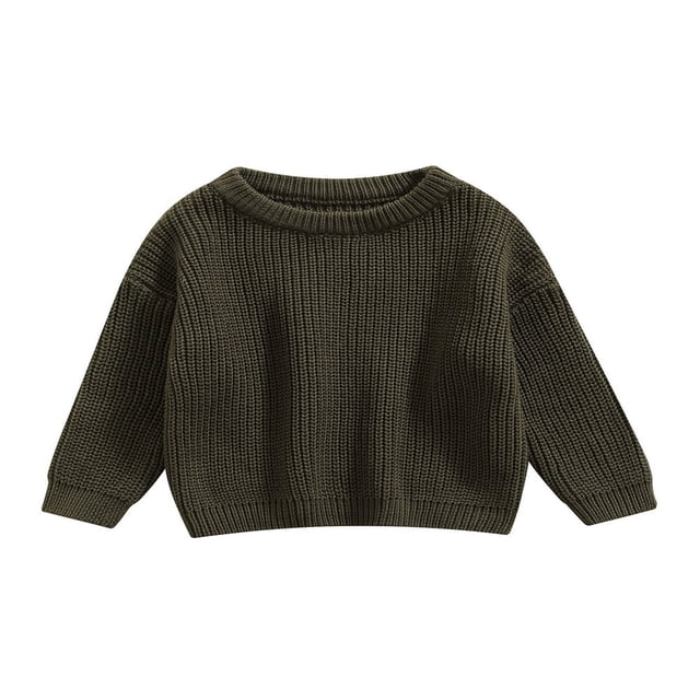 Infant Baby Girl Boy Knit Sweater Solid Color Oversized Crewneck Warm Pullover Sweatshrit Fall Winter Tops