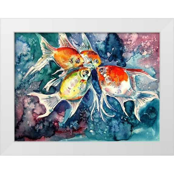 Kovacs, Anna Brigite 32x25 White Modern Wood Framed Museum Art Print Titled - Colorful Fish