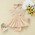 thumbnail image 4 of KAOOCXU Girl Lovely Bodysuit Flying Sleeved Solid Color Baby Lace Jumpsuit With Headband Breathable Cozy Onesies For Spring And Autumn, 4 of 4