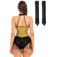 thumbnail image 2 of iiniim Women Sequin Latin Dance Outfits Sleeveless Fringed Ballroom Leotard with Gloves Salsa Tango Dancewear Gold L, 2 of 6